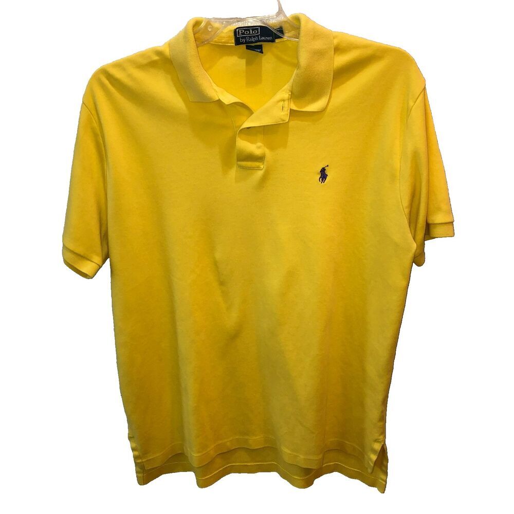 Ralph Lauren Polo Mens Large Yellow Cotton Polo Shirt Size L Preppy Classic